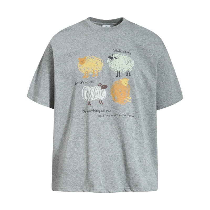 Camiseta de manga corta de algodón puro con diseño abstracto de oveja — imagen 1