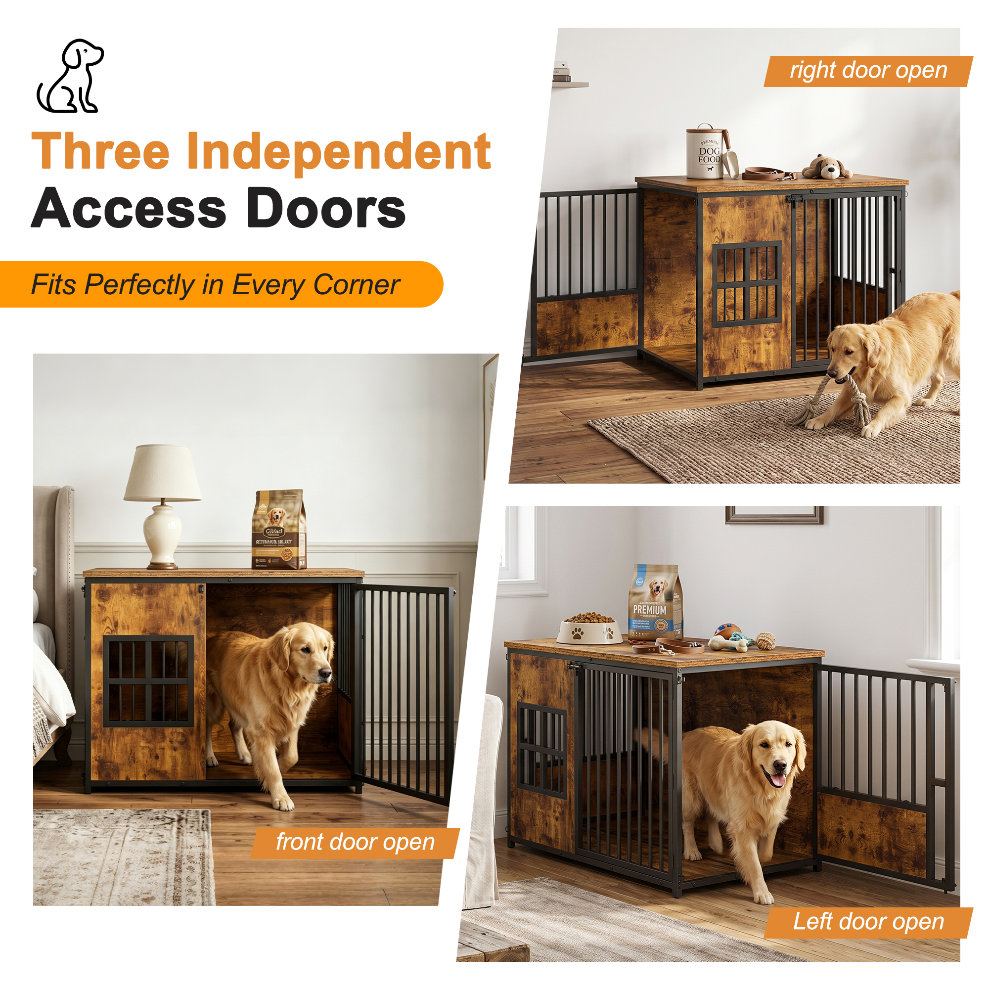 Wooden Dog Crate Furniture, Large Dog Kennel with Storage Top, Indoor Pet Cage — image 17