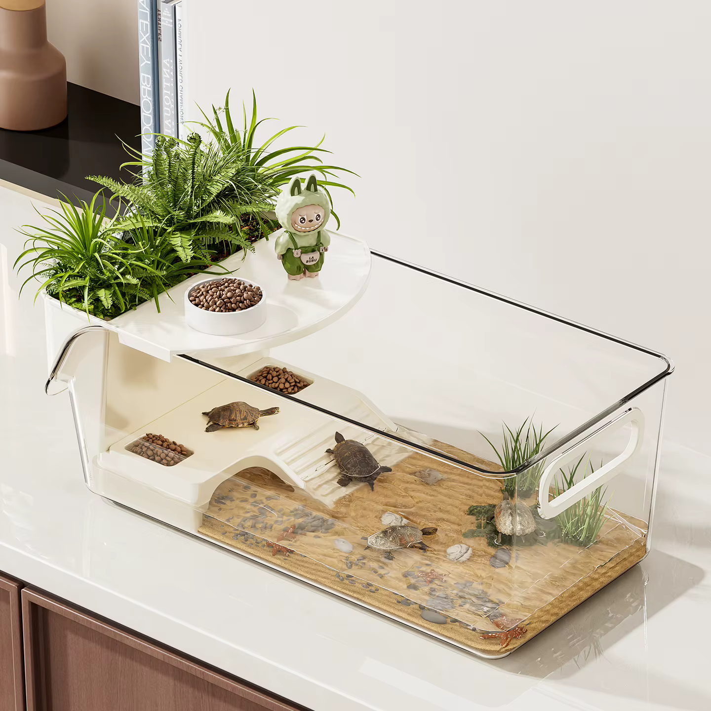 Tanque de Tortugas para Uso Doméstico, Gran Tanque de Peces con Plataforma para Tomar el Sol y Escalar, Ideal para la Mesa del Salón — imagen 1