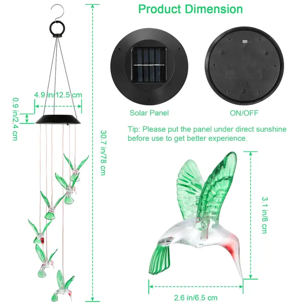 Lámparas de String Solares con LED y Colores de Colibrí con Viento - 6 LEDs — imagen 3