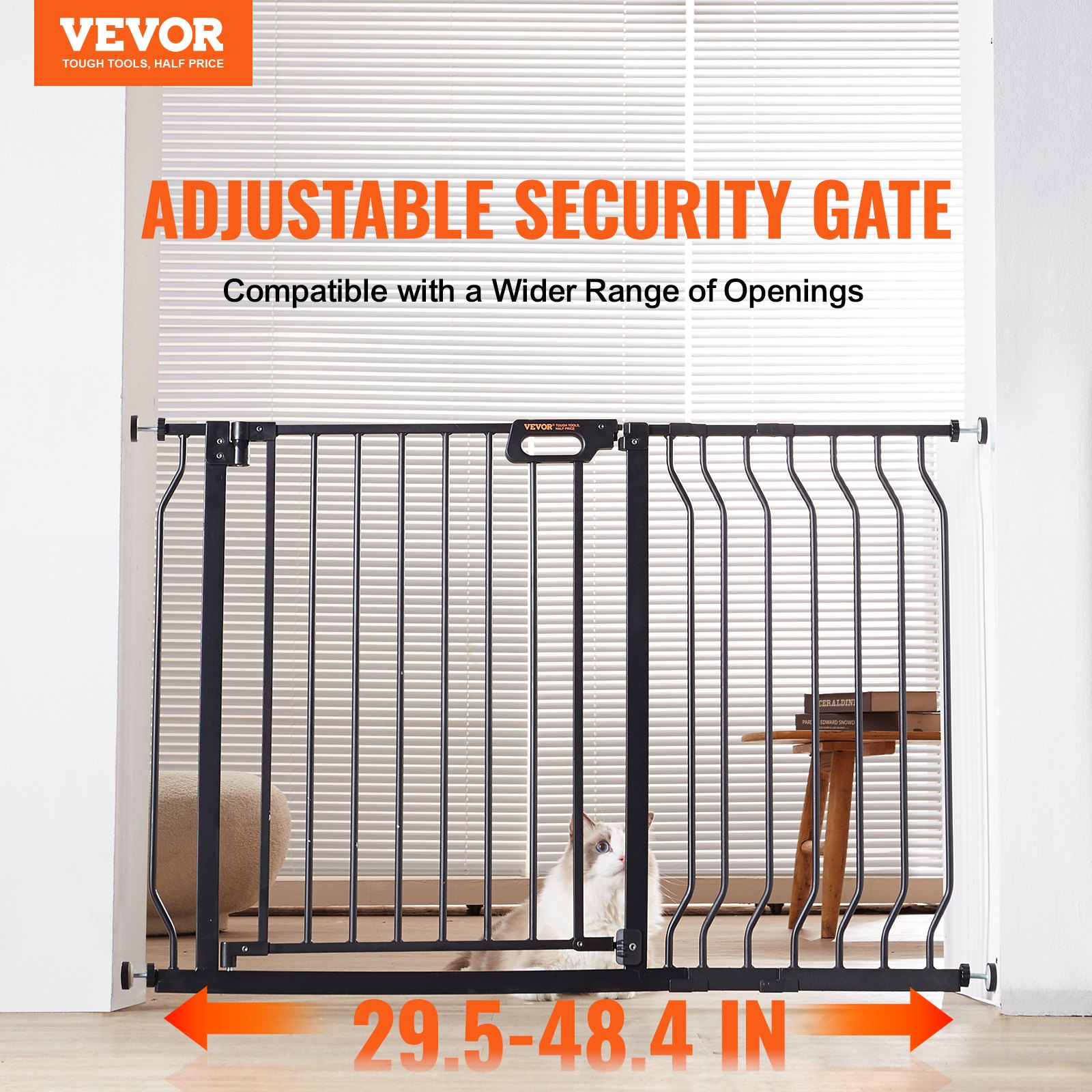 Reja para Bebé, 29.5"-48.4" Extra Ancha, 30" de Alto, Reja para Perros en Escaleras, Puertas y Casa, Puerta de Paso Fácil con Cierre Automático, Reja de Seguridad para Niños y Mascotas, con Kit de Montaje a Presión y Kit de Montaje en Pared, Negro — imagen 2