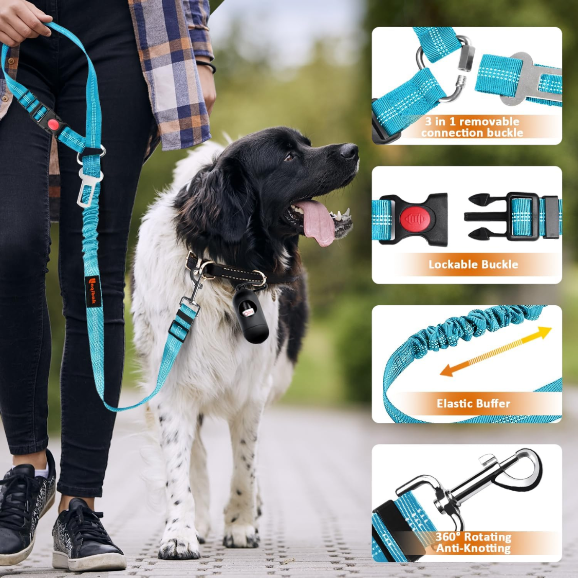 Cinturón de Seguridad para Perros Removible para Coche, 3 en 1 Correa y Restrainte Retráctil para Viajes con Seguridad — imagen 5