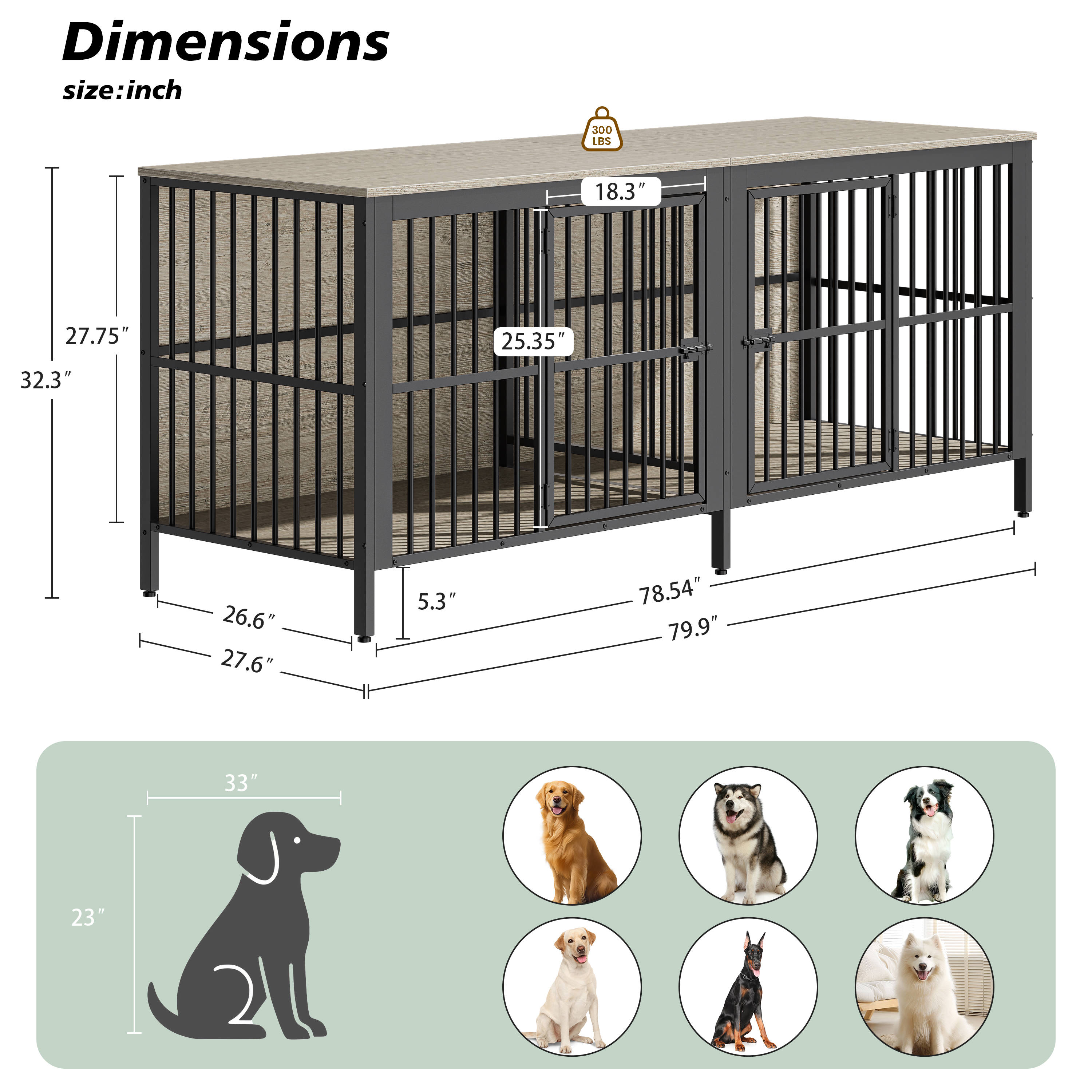 Mesa Auxiliar Jaula para Perros de 80", Kennel Resistente de 2 Puertas para Interior, Mueble Multifuncional para Perros como Mueble de TV o Mesa Auxiliar para Sala, Perros Grandes y Medianos, Gris — imagen 4