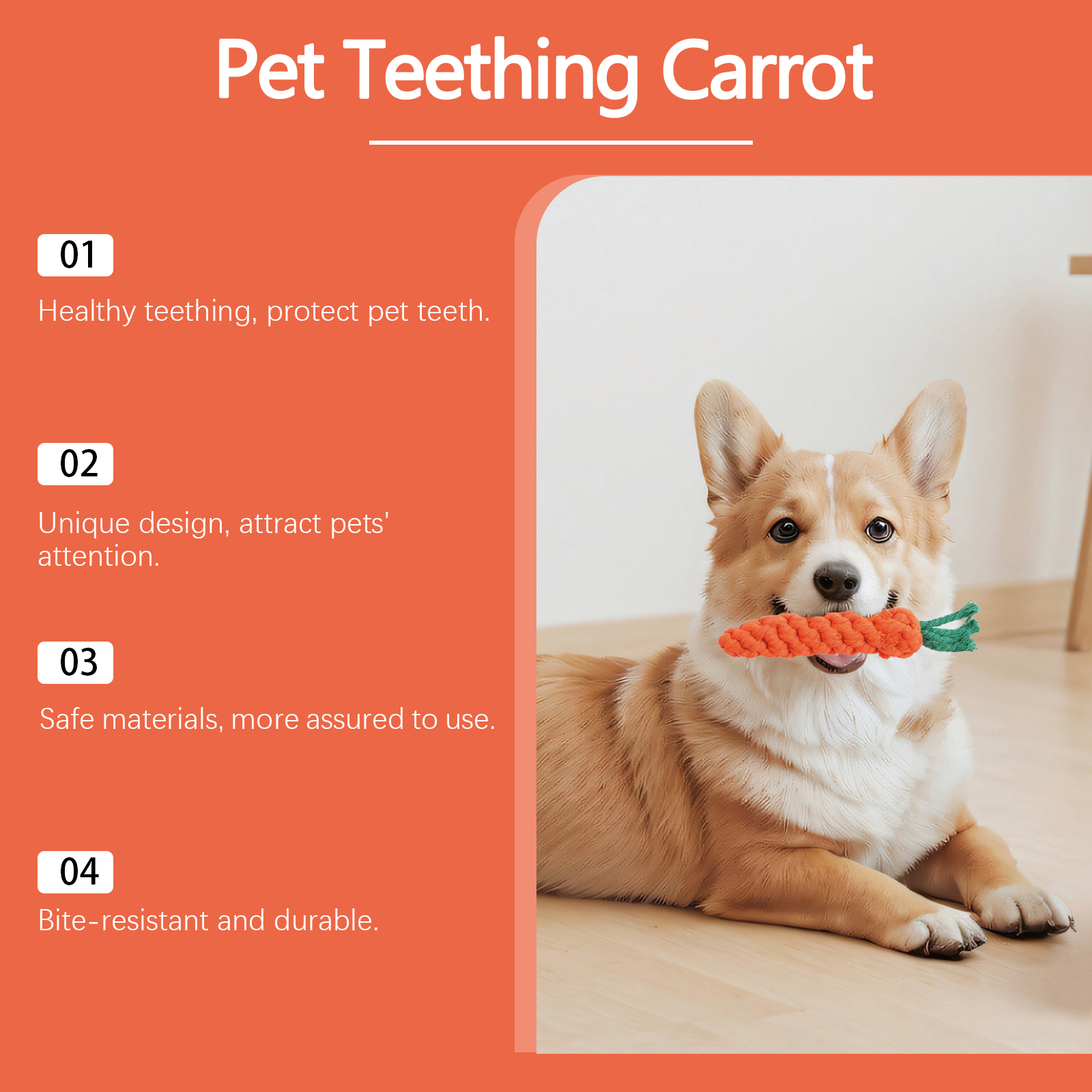 Cotton Rope Carrot Dog Teething Toy, Durable Chew Toy For Puppy Teeth Cleaning & Gum Massage — image 5