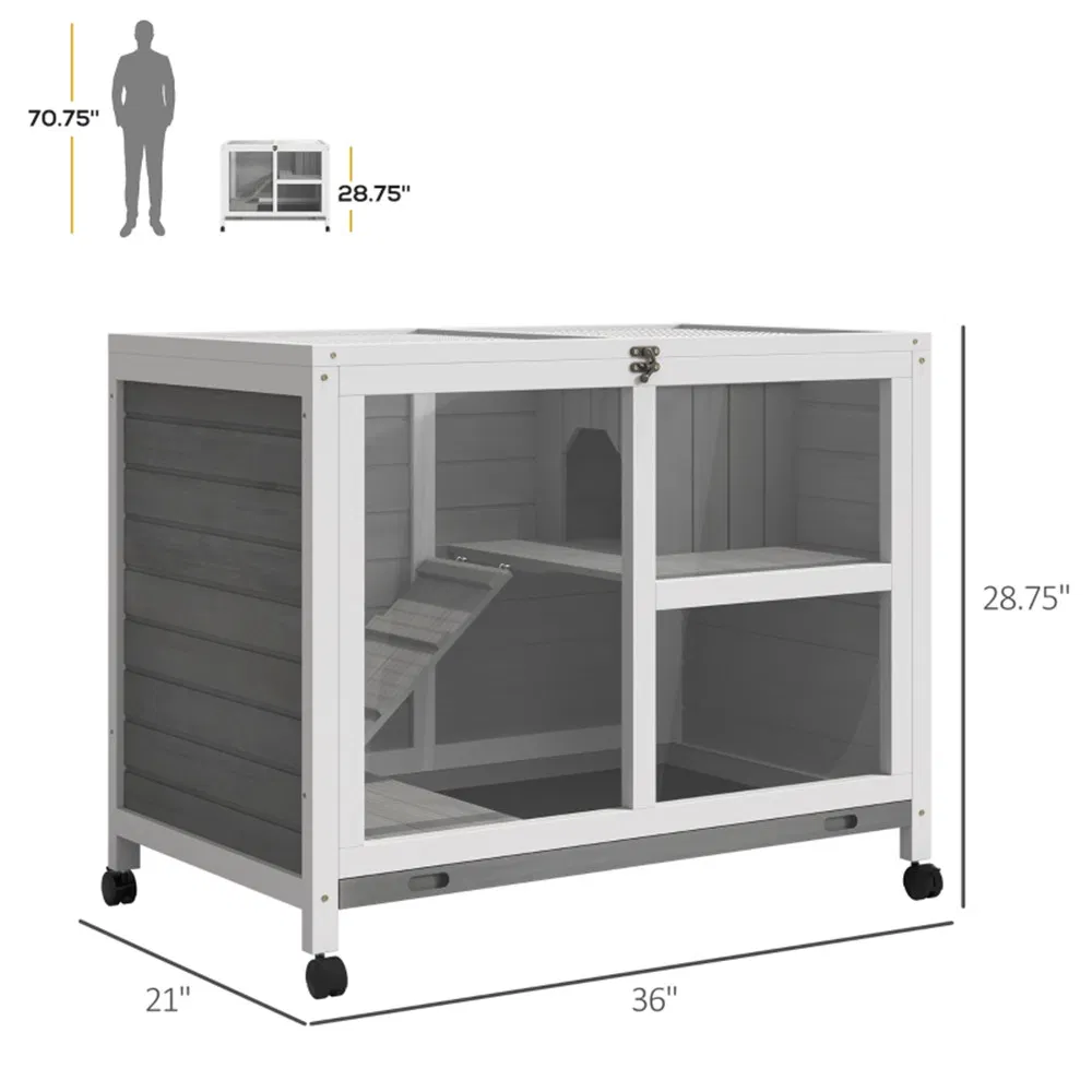Pet cage /Wood Rabbit Hutch-Gray — imagen 1