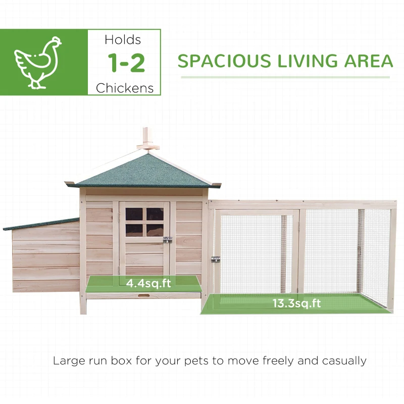 Wooden Chicken Coop With Nesting Box, Cute Outdoor Hen House With Removable Tray, Ramp Run, For Garden Backyard, Natural — imagen 6