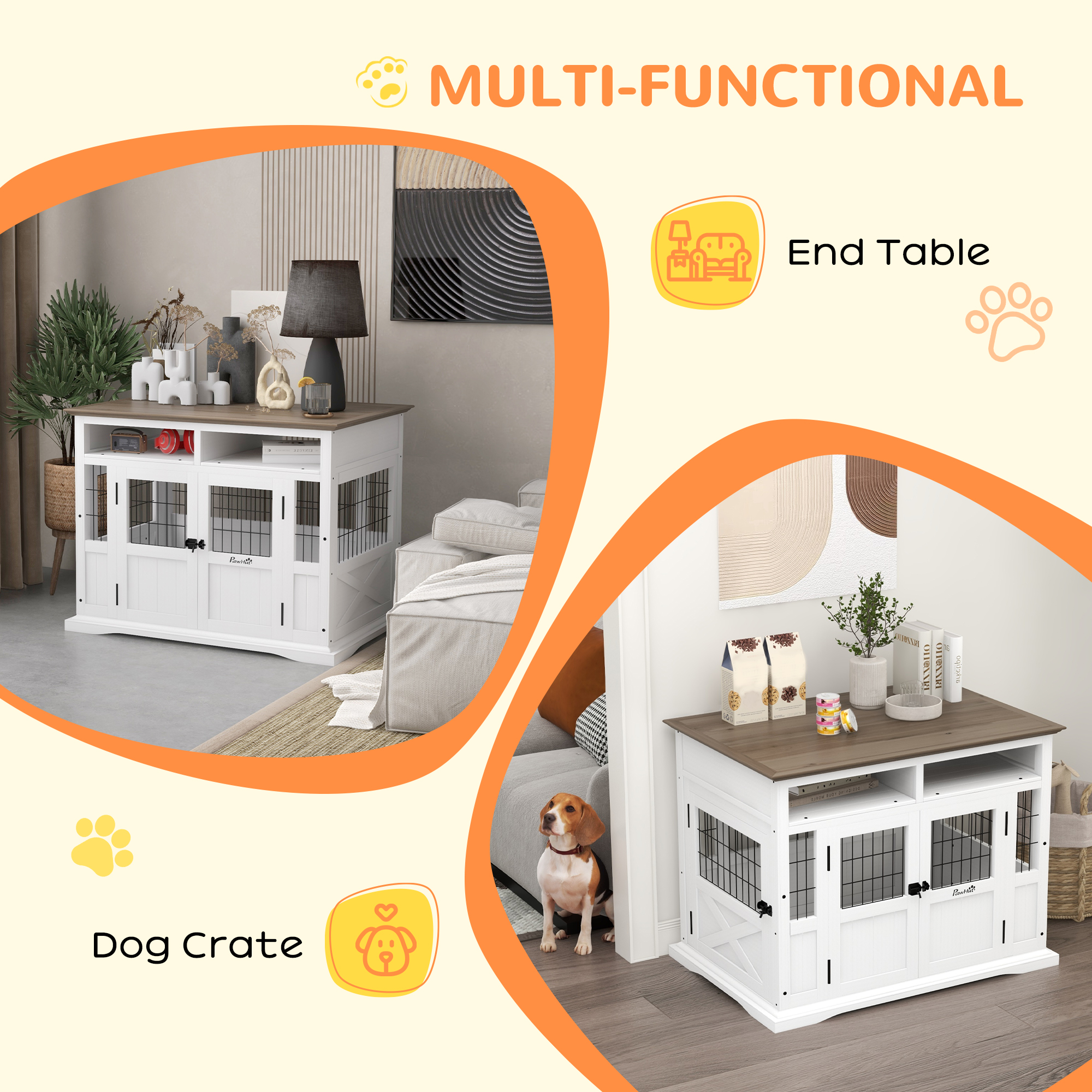 Mueble de Comida para Perros con Almacenamiento, Puertas Dobles y Acceso Lateral para Canes Pequeños y Medianos, Blanco — imagen 8