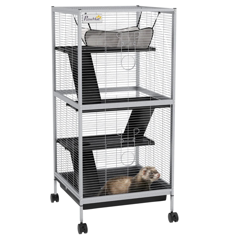 PawHut Rolling Small Animal Cage With Hammock, Ferret Cage, Chinchilla Cage, Pet Habitat With 6 Doors, Removable Tray — imagen 5