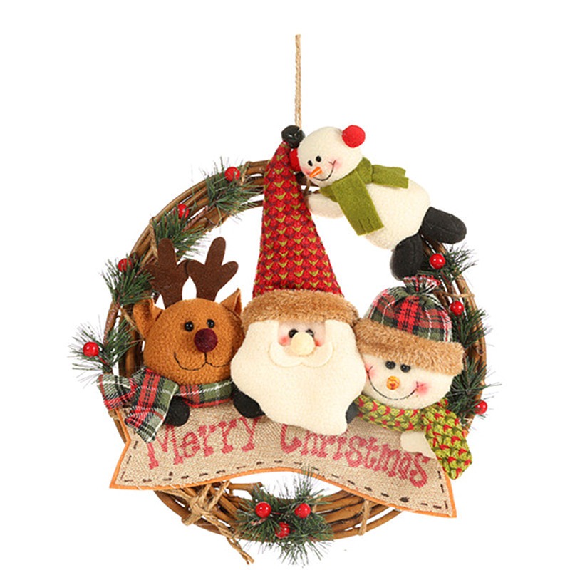 Elderly snowman elk vine circle pendant vine garland pendant door hanging wall decoration — image 1