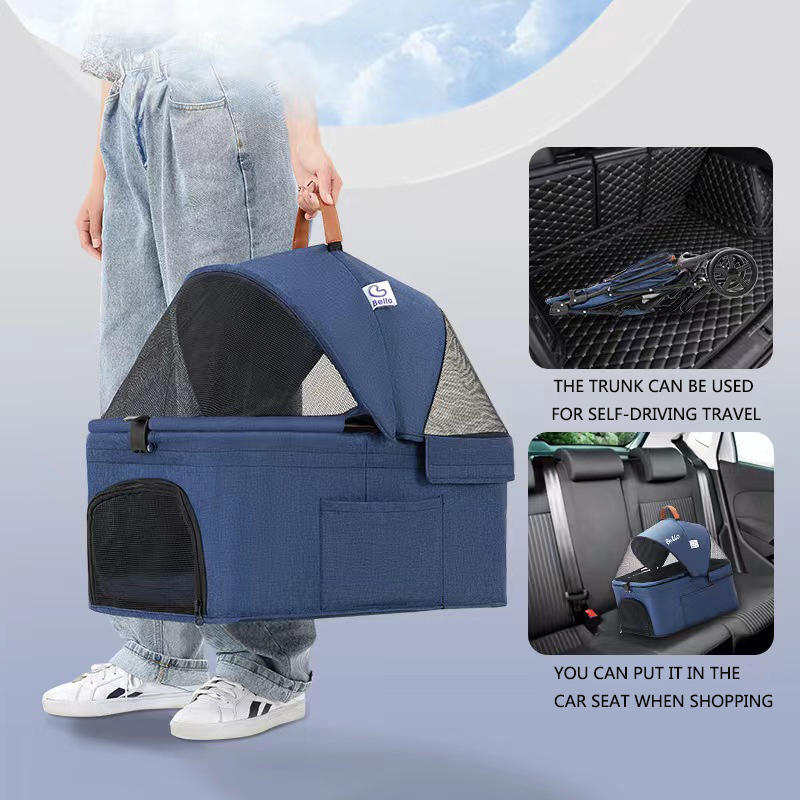 Walk The Dog Pet Stroller Teddy Dog Four Wheel Wan fold To The Stacked Stroller Cats Can Be Separated From The Stroller — image 4