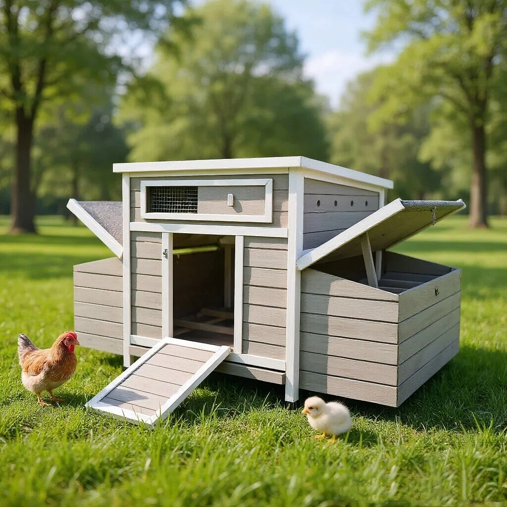 Casa de Gallinas Grande en Madera para Exterior con 2 Cajones de Incubación para Pollos — imagen 1