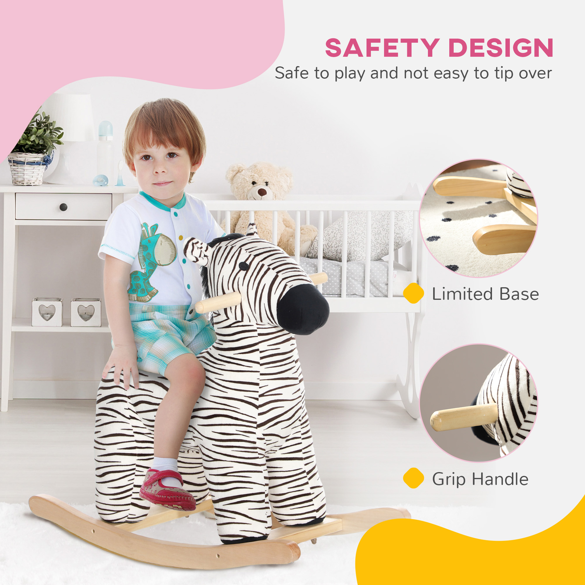 Caballo de Madera con Sonido Realista de Zebra para Niños de 2 a 4 Años, Negro — imagen 7