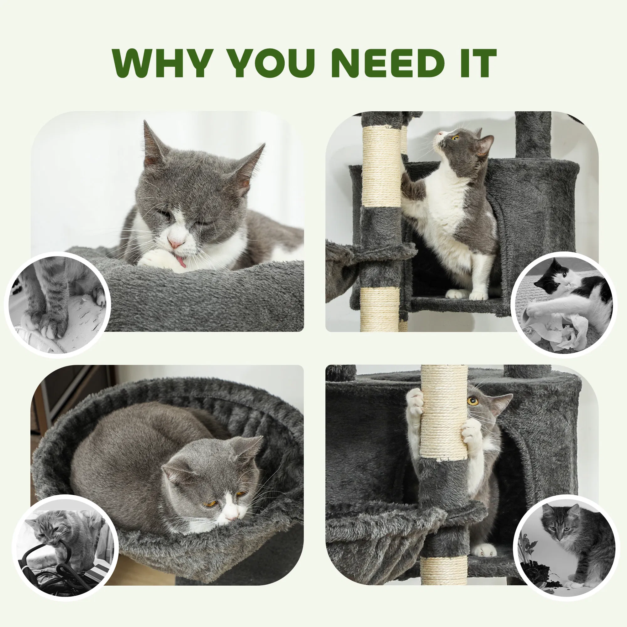 52.5" Cat Tree Tower with Scratching Posts, Cat Condos, Bed, Platforms, Hammocks, for Indoor Cats, Dark Grey — image 3