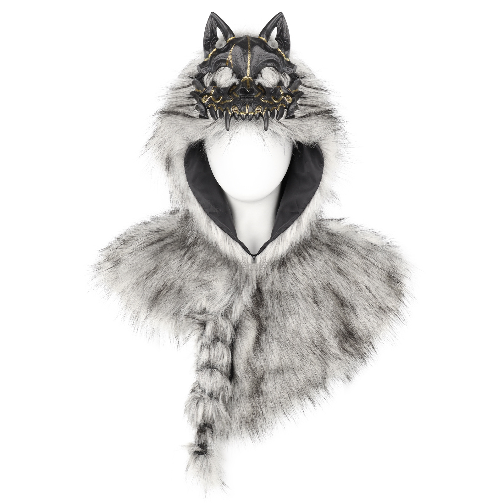 Halloween Party Performance Costume Cos Medieval Viking Fake Wolf Skin Skull Cape Prop — image 6