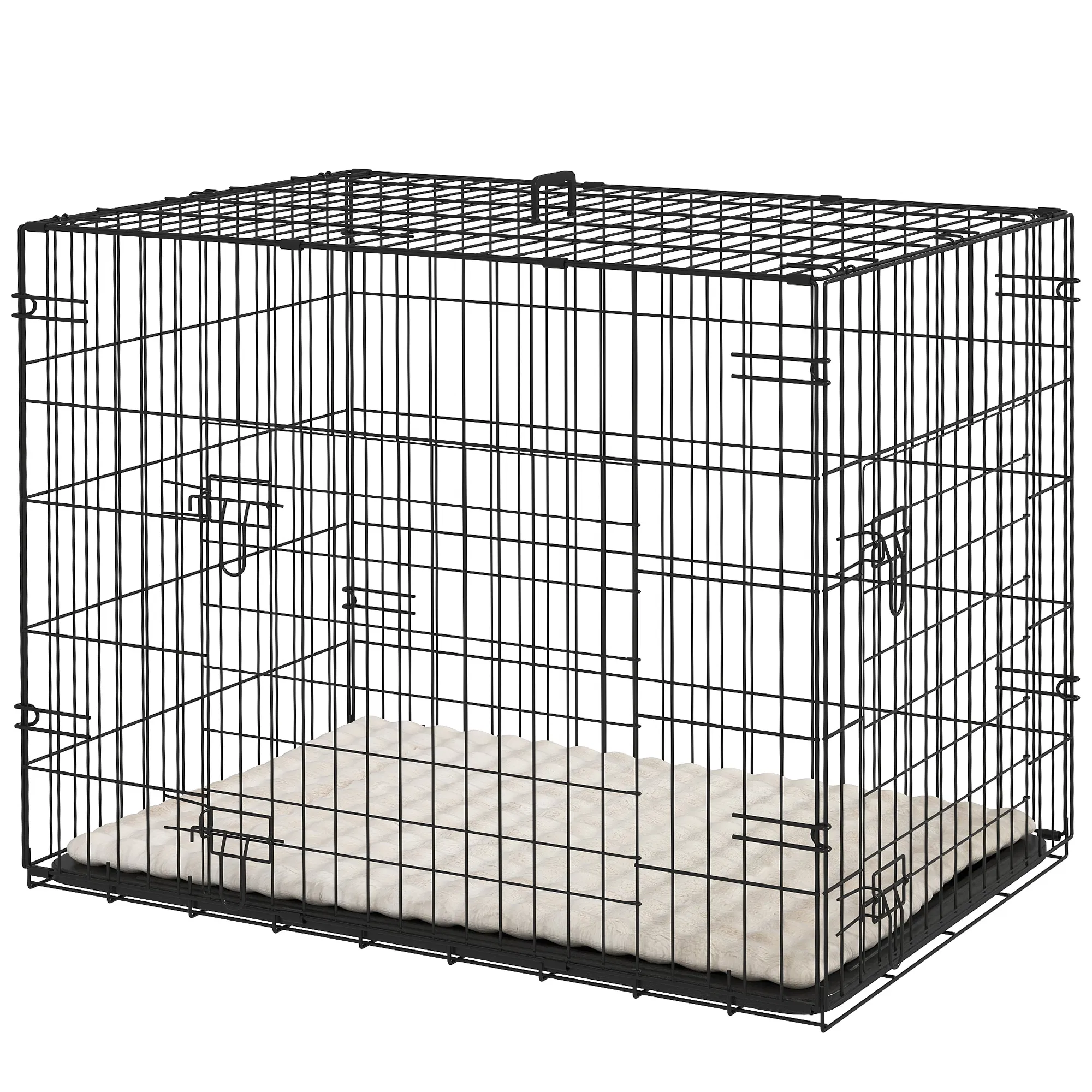 30" Dog Crate with 2 Doors, Folding Metal Dog Cage with Soft Cushion, Removable Tray, Handle, for Small Dogs, Black — image 1
