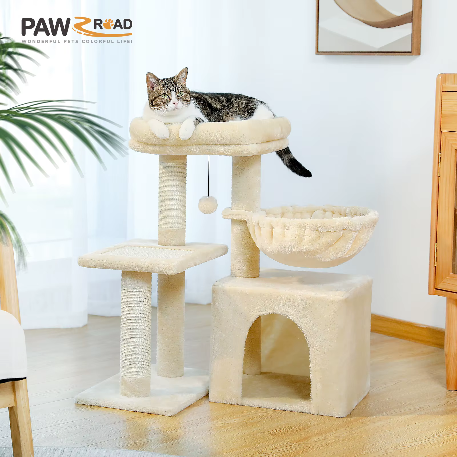 Cat Tree Cat Tower for Indoor Cats 2 Styles Cat Activity Tree with Cat Scratching Posts Big Hammock and Removable Top Perch Grey — image 2