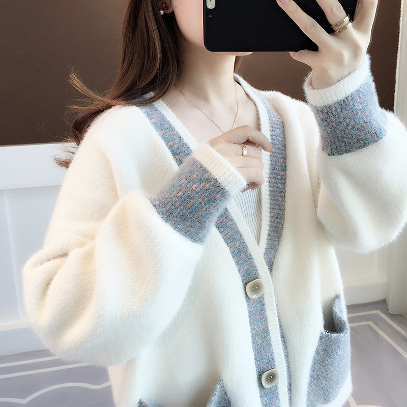 Fall New Women's Knit Cardigan Sweater Loose Outerwear Water Rabbit Fur Top Coat — image 11