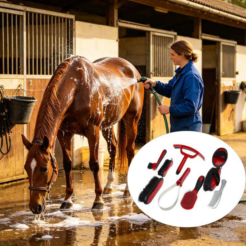 Kit de Aseo para Caballos 9 Piezas - Cepillos para el Cuidado del Pelaje con Bolsa para Transportar — imagen 4