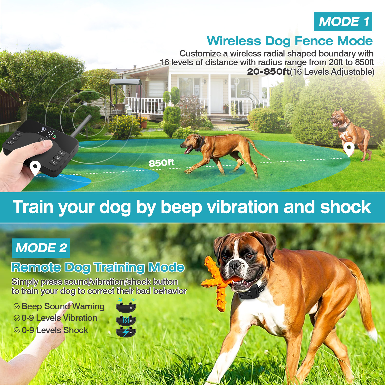 Cerca Eléctrica Inalámbrica para Perros 2 en 1 a Prueba de Agua, Sistema de Contención con Descarga para Mascotas, Collar de Entrenamiento Eléctrico con 2 Collares Receptores Para Perros Pequeños, Medianos y Grandes — imagen 6