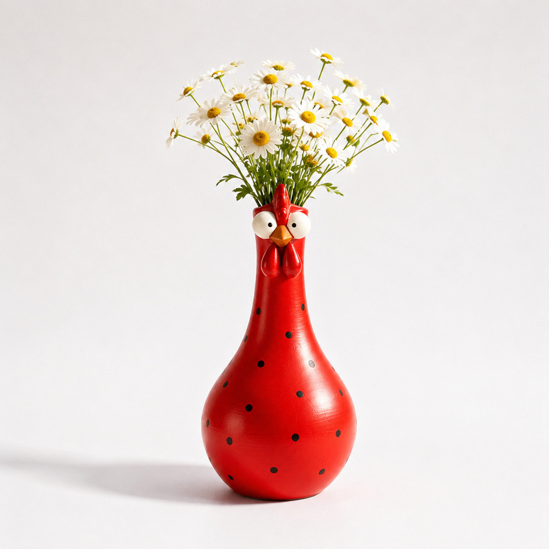 Hand-Painted Rooster Vase Sculpture | Long Neck Cartoon Rooster Decor with Colorful Polka Dots | Waterproof Resin Home Accent — image 4