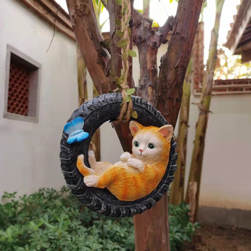 Garden terrace outdoor cat swing resin ornaments — image 9