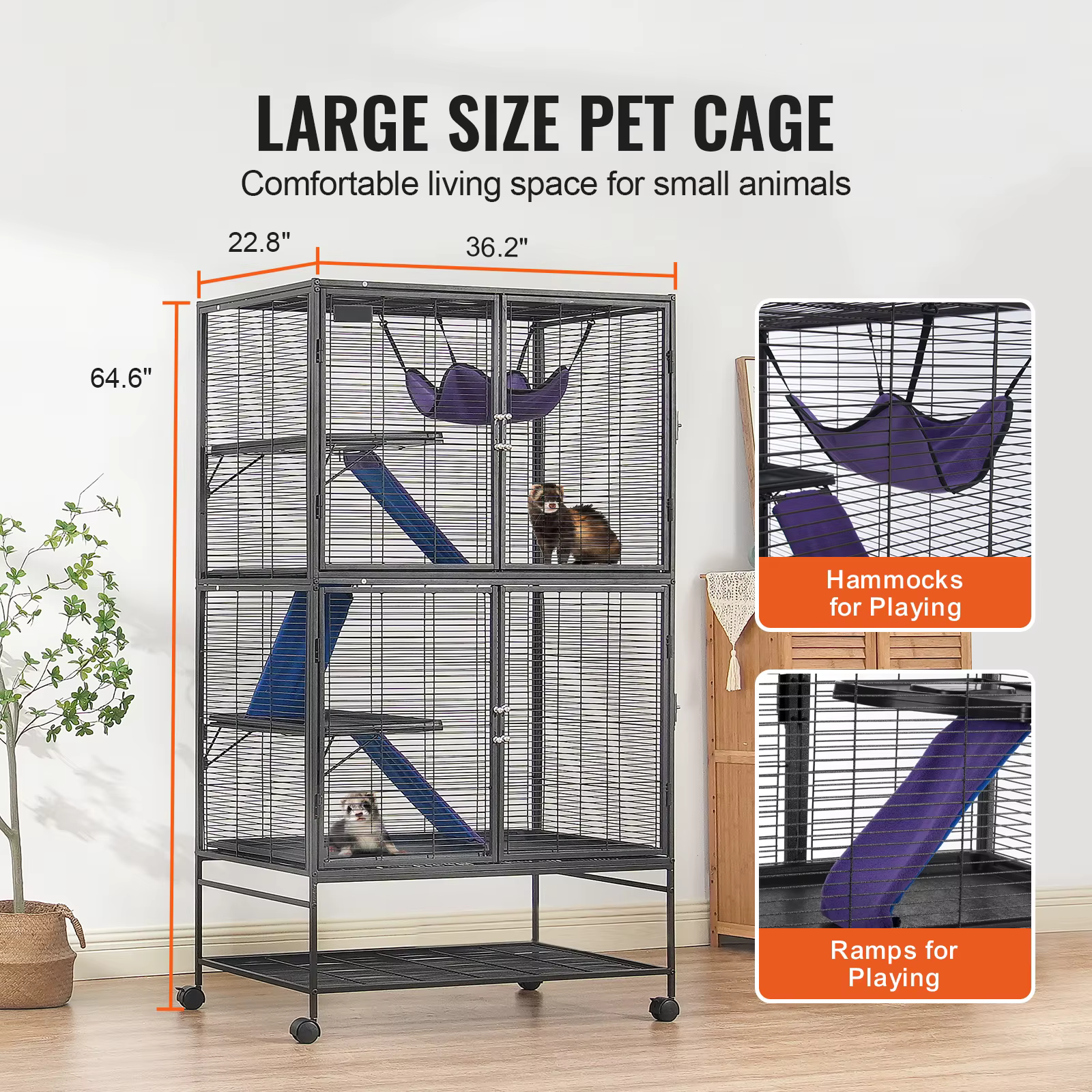 SucceBuy 64.6" Rolling Metal Ferret Cage Large 4-Tier Critter Nation Cage Small Animal Cage for Rats Hamster Guinea Chinchilla — image 2