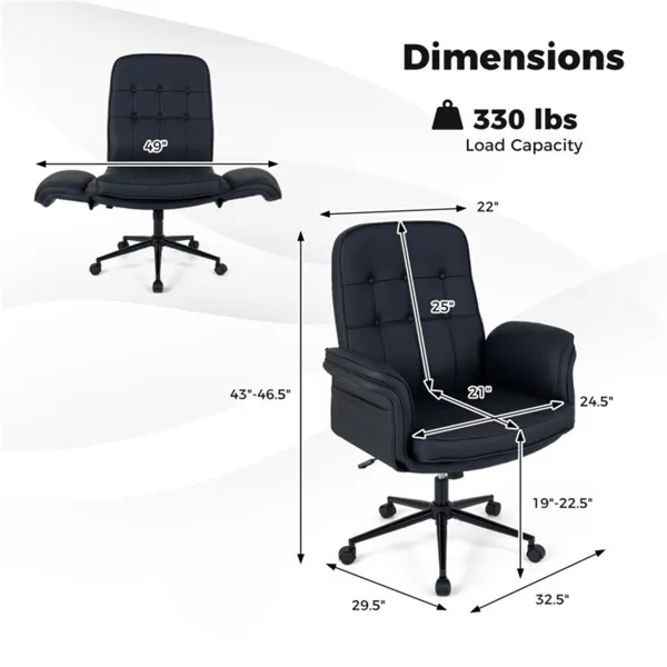 Silla Cruzada con Reposabrazos Ajustable en 5 Posiciones, Silla de Escritorio Giratoria de Cuero Resistente a Rasguños de Gato con Bolsillos Laterales — imagen 5