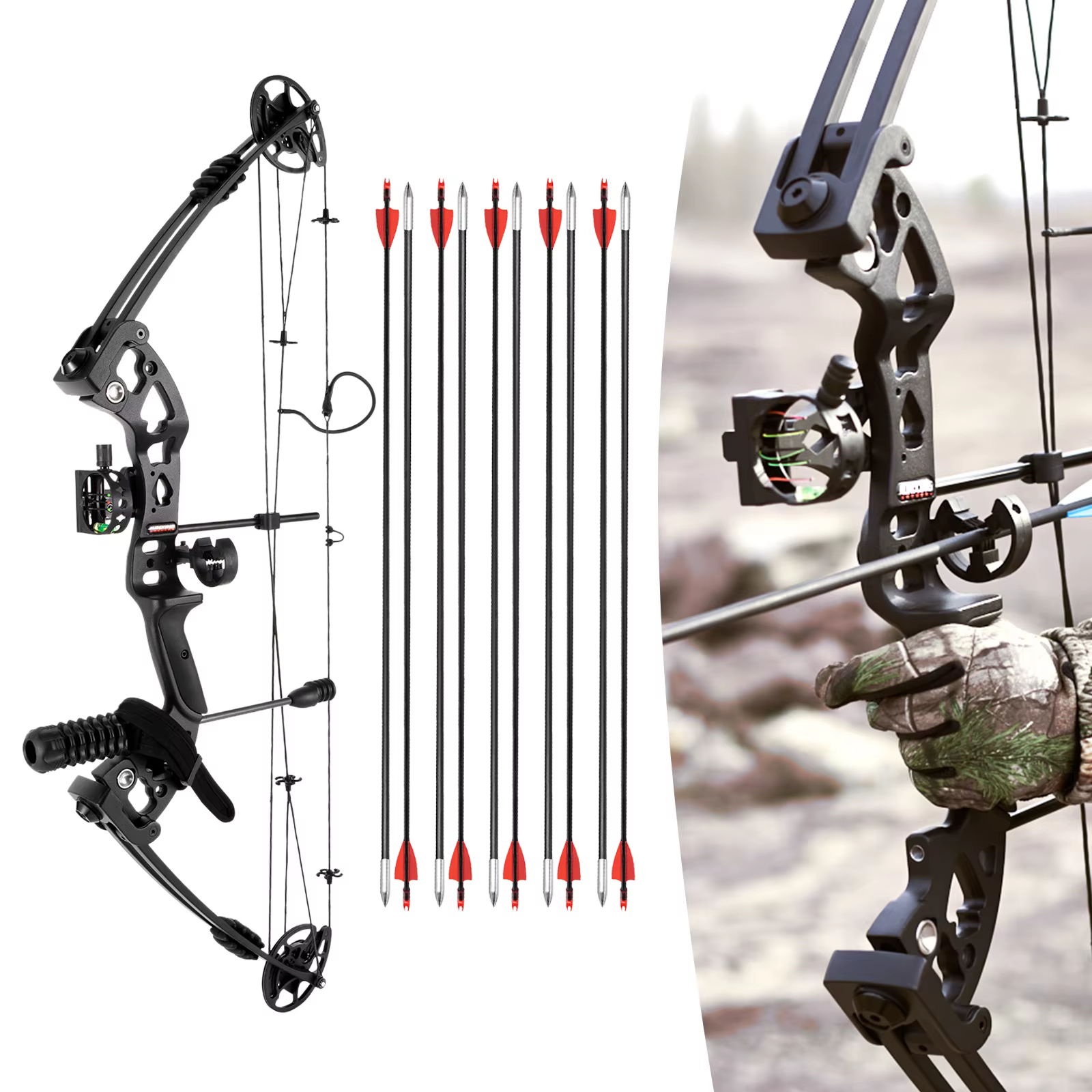 Arco Compuesto Completo para Adultos y Principiantes - Izquierda, Peso de Tiro 30-55lbs, Velocidad 310fps — imagen 3