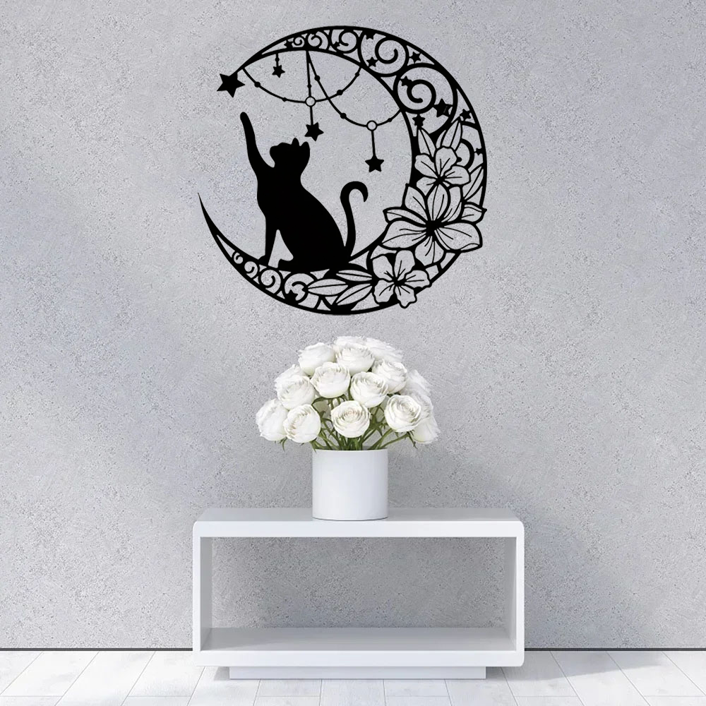 Arte de Pared en Metal Negro con Gato Gótico - Decoraciones de Halloween Vintage — imagen 3