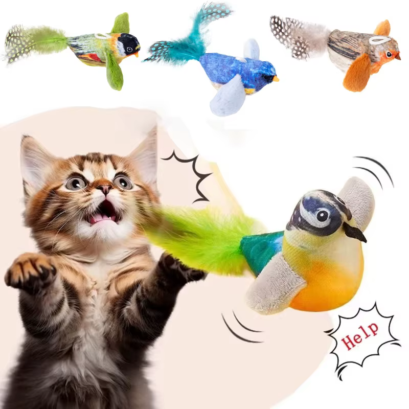 Pet Cat Toys for Indoor Cats Interactive Kitten Toy Realistic Bird Sound Containing Plush and Catnip Materials — image 1