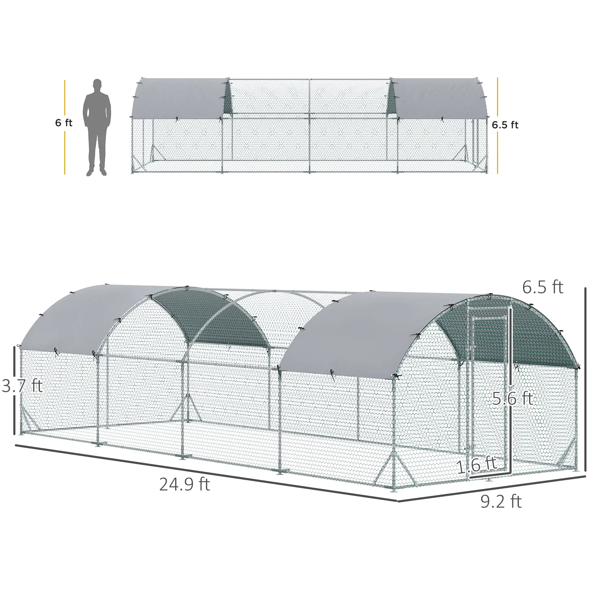 9.2'W X 24.9'D X 6.5'H Chicken Coop Large Metal Chicken Coop For Yard, Outdoor, Duck, Rabbit — image 3