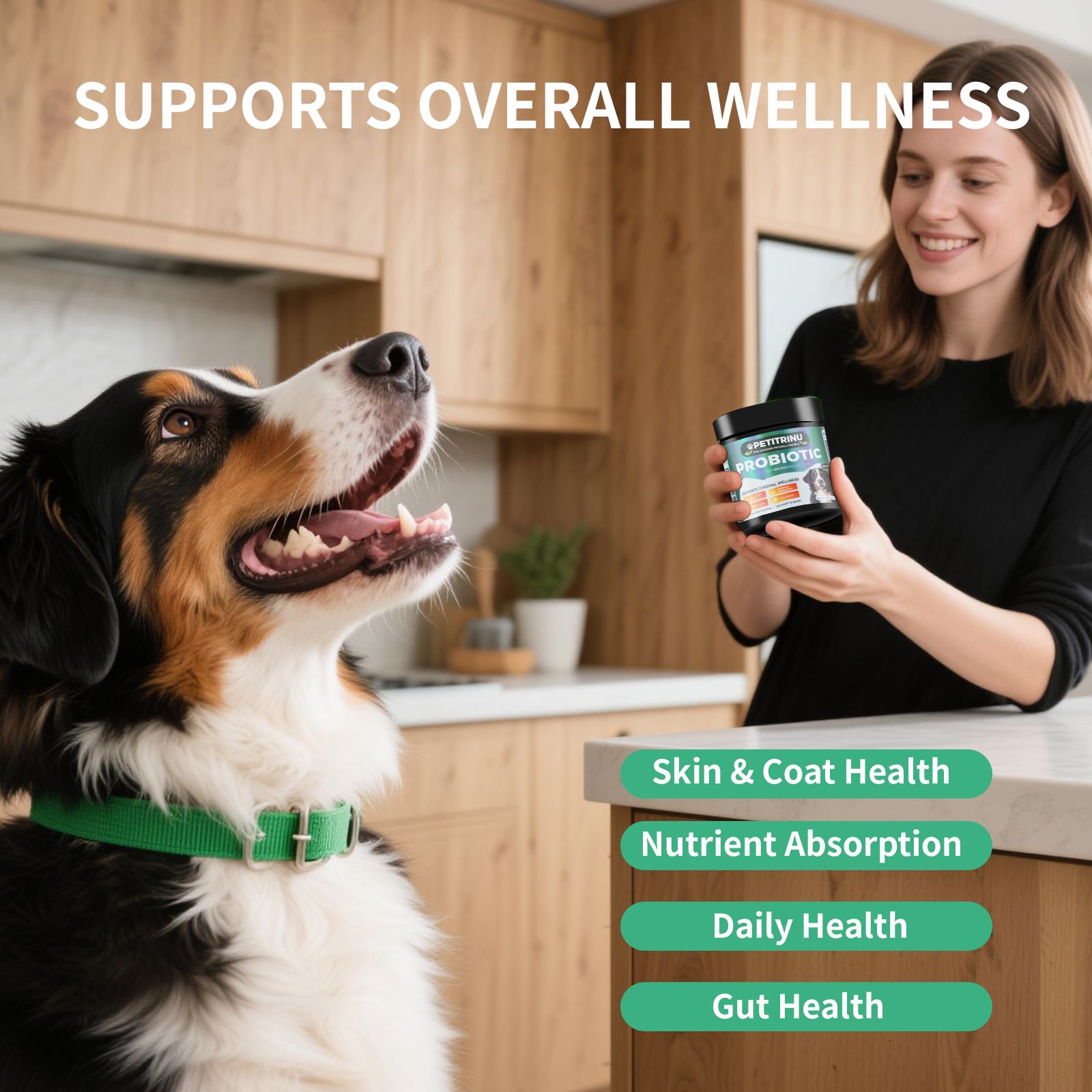 Suplemento Completo de Probióticos y Enzimas Digestivas para Perros, 120 Bocados Suaves Sabor Pollo, Apoya Piel y Pelaje, Absorción de Nutrientes y Salud Intestinal — imagen 3