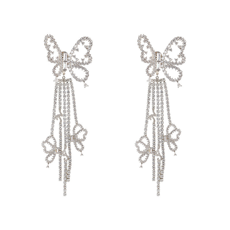 925 Silver Needle Super Fairy Light Luxury Butterfly Tassel Earrings High-Quality Wedding Earrings High-End Exaggerated Temperament Earrings — image 4