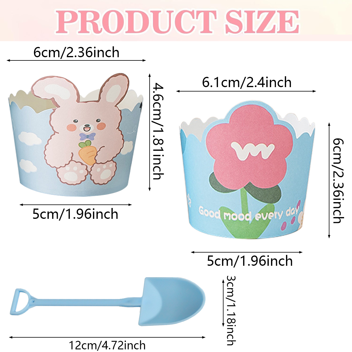 Cute Cupcake Liners Wrappers With Plastic Spoons Bunny Flower Pattern Paper Baking Cup Scalloped Edge Cupcake Muffin Cases For Easter Spring Birthday Wedding Holiday Party Supplies — image 1