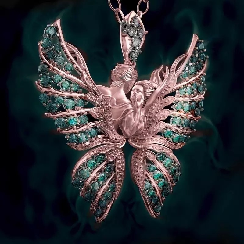 Angel Wings With Diamond Butterfly Necklace Lovers Pendant — image 3
