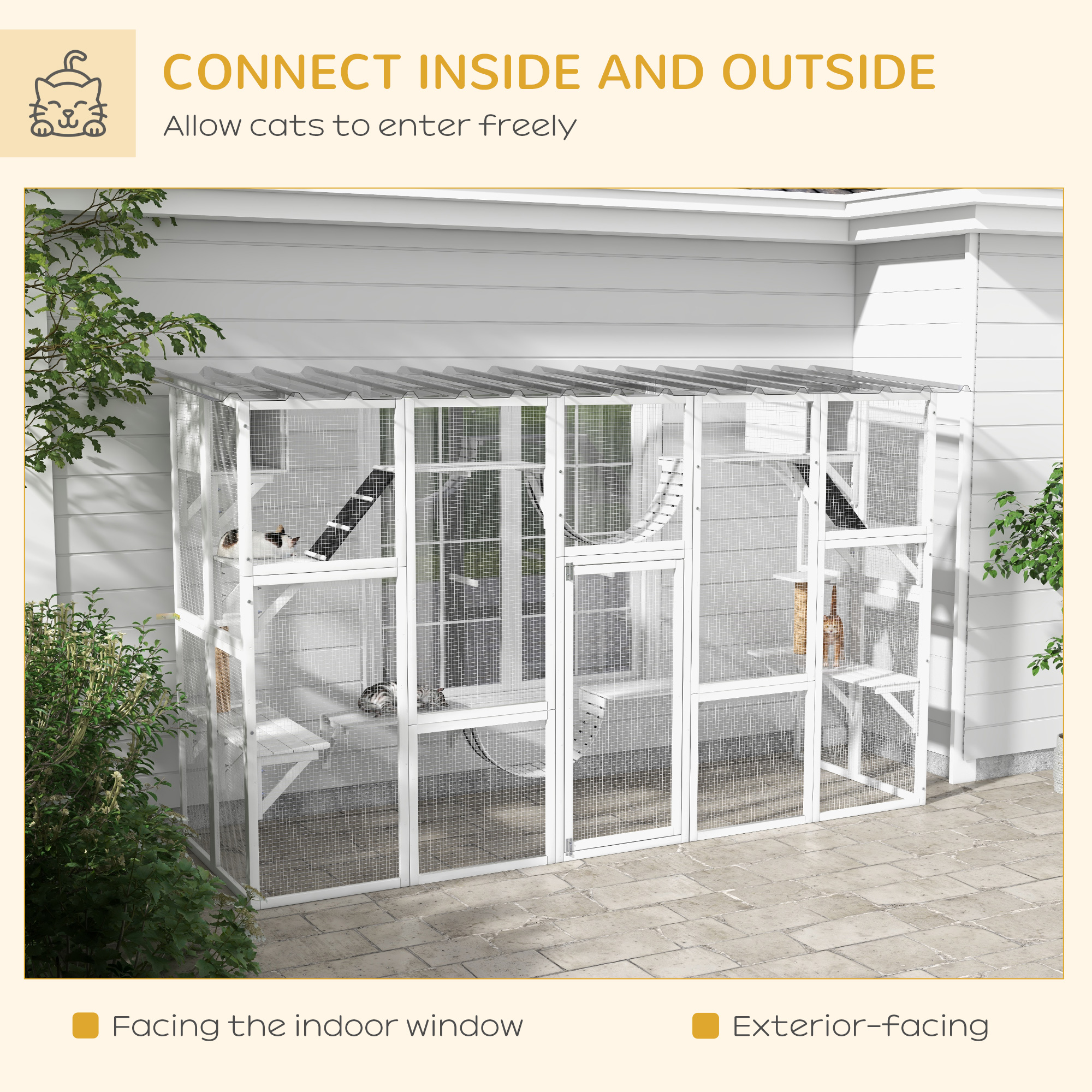 118" Gran Catio al Aire Libre para Gatos con Condominios, Puentes y Postes, Blanco — imagen 8