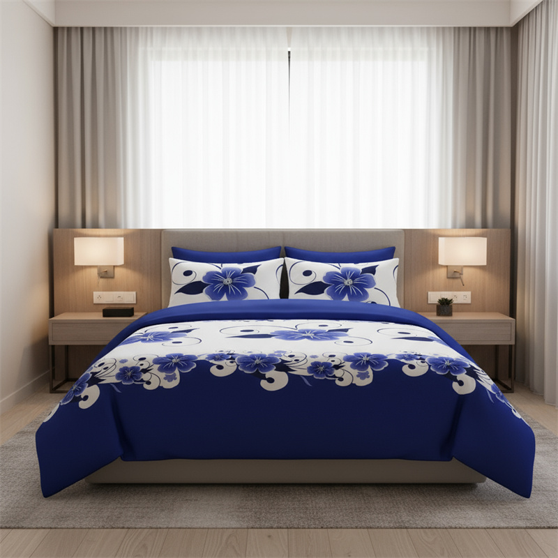 Conjunto de 3 Piezas de Cubierta de Duvet, Diseño de US Azul y Blanco Florales Botánicos Impresos en Alta Densidad, Con Cierre de Corcheta y Cordones de Esquina, Materiales de Cama Amigables con Mascotas — imagen 7