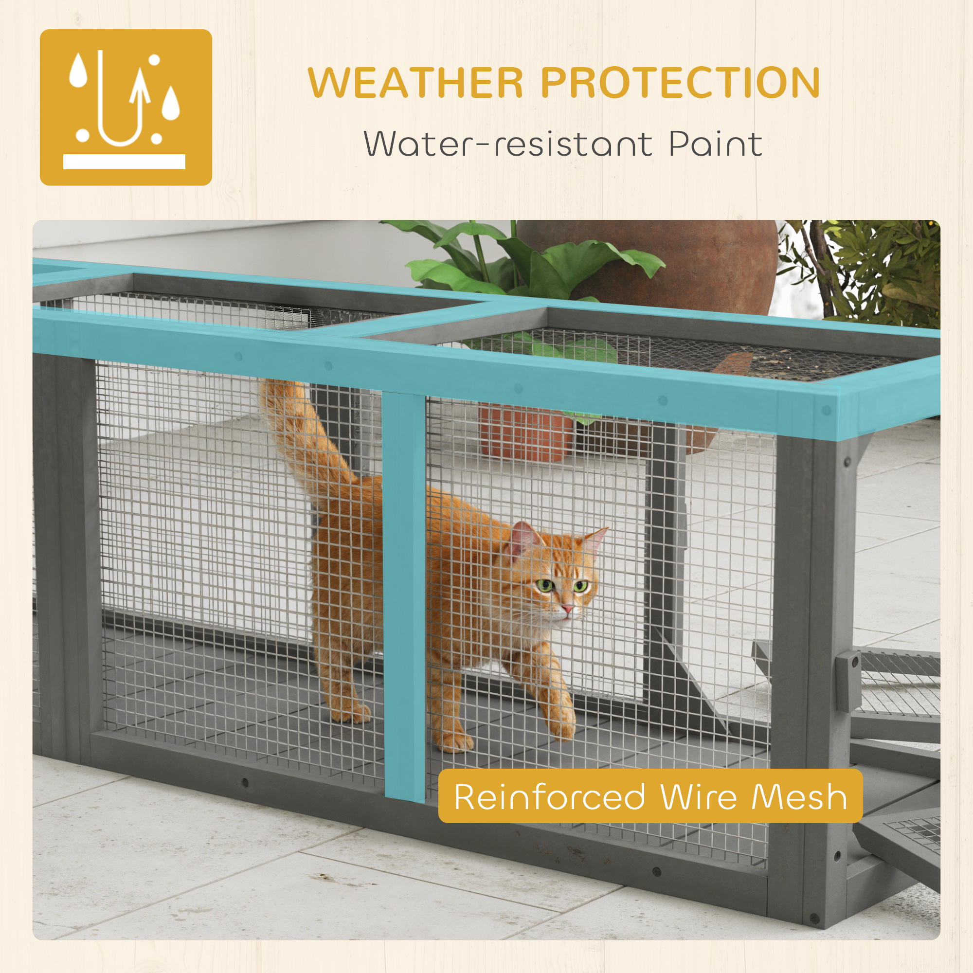 Outdoor Cat Tunnel, 59" Wooden Play Cat Enclosure, Extendable Pet Run with 3 Doors for Kitty, Puppy, Gray — image 5