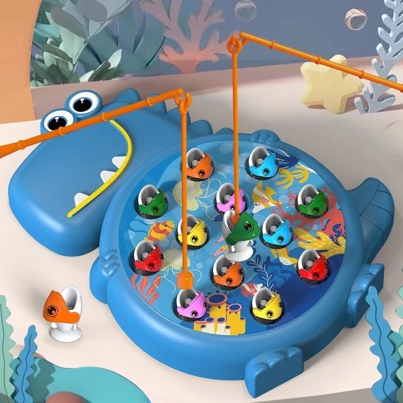 Juego de Pesca Magnética con Dinosaurios: Conjunto Educativo Bicapa para Niños con 12 Peces y 2 Cañas — imagen 1