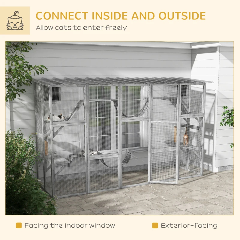 Playground Cat Window Box Outside Enclosure For Multiple Cats W Shelves & Bridges, Gray — image 6