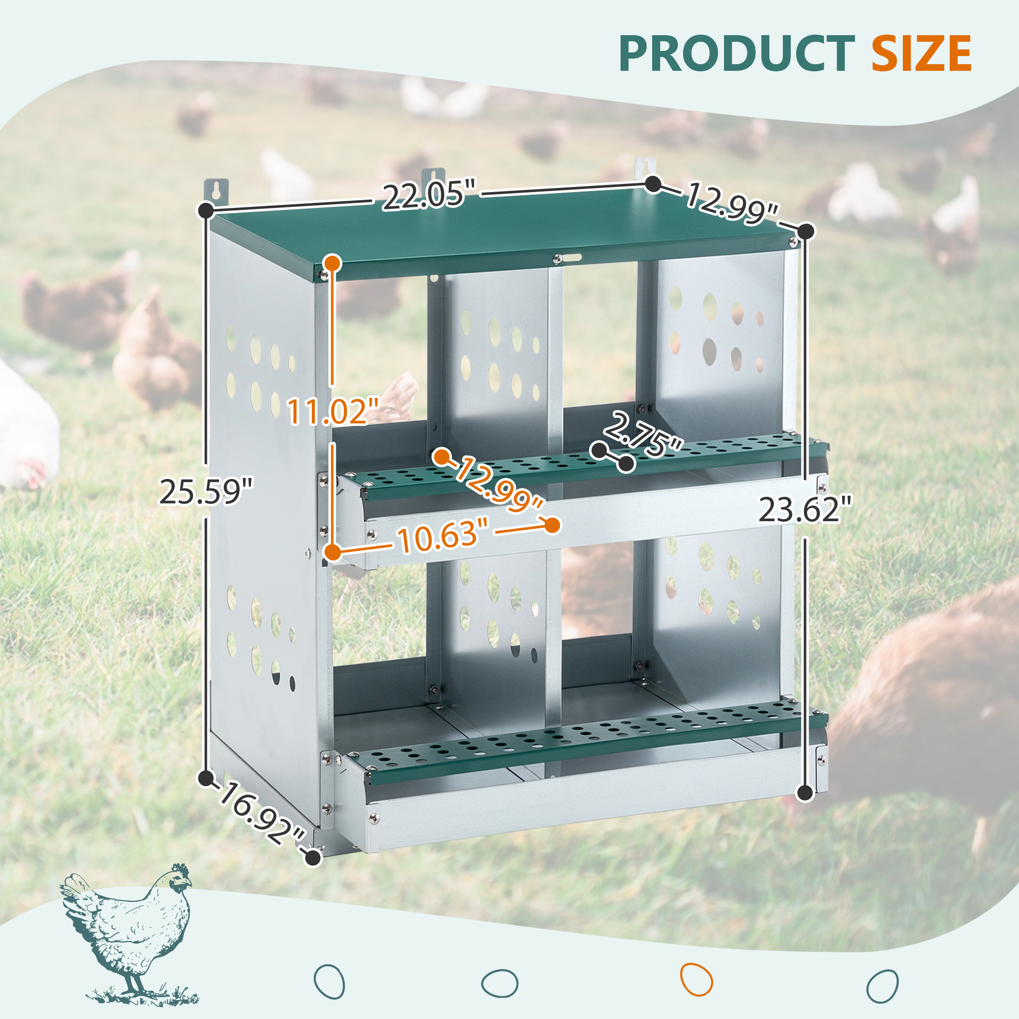 Nidales para Gallinas de 4 Compartimentos, Nidales Metálicos para Montaje en Pared, Caja Ponedora de Huevos para Diferentes Razas de Gallinas — imagen 3