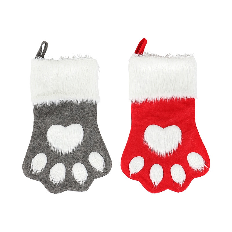 Large Red Grey Long Haired Dog Paw Christmas Socks Christmas Craft Pendant Present Gift Bags Christmas Tree Ornaments Home Decor — image 2