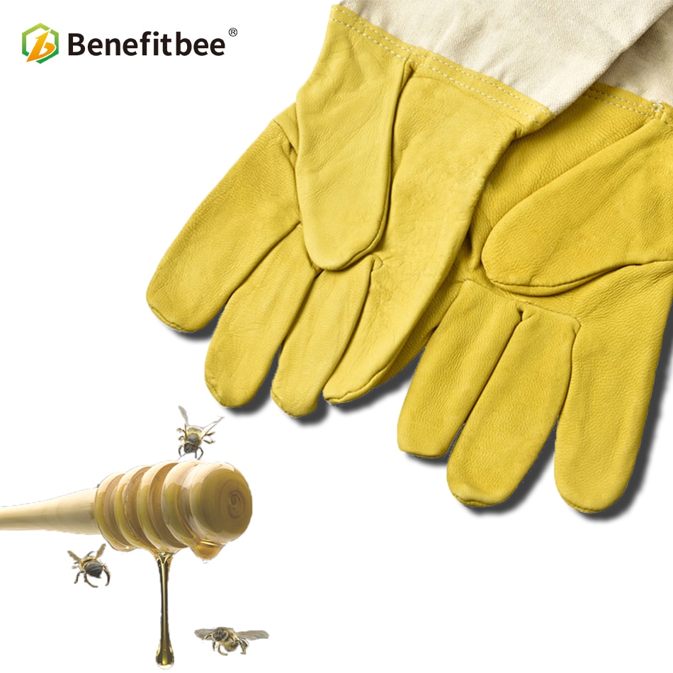 Benefitbee Bee Gloves Sheepskin Anti bee Apicultura Beekeeping Tools For Beekeeper Protective Glove Canvas Beekeeping Equipment — image 1