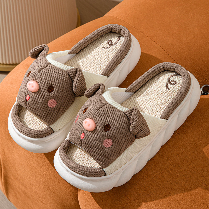 Zapatillas de Cerdo Adorables con Dedo Abierto en Lino para Hogar, Zapatos de Pareja para Mujer y Hombre con Diseño de Cerdo — imagen 7