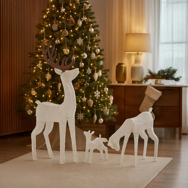3-Piece Lighted Christmas Reindeer Family Set Outdoor Decorations, Weather Proof Deer Family Set Of 3 Christmas Ornament Home Decor Pre-lit 280 LED Warm White Lights, White — imagen 9