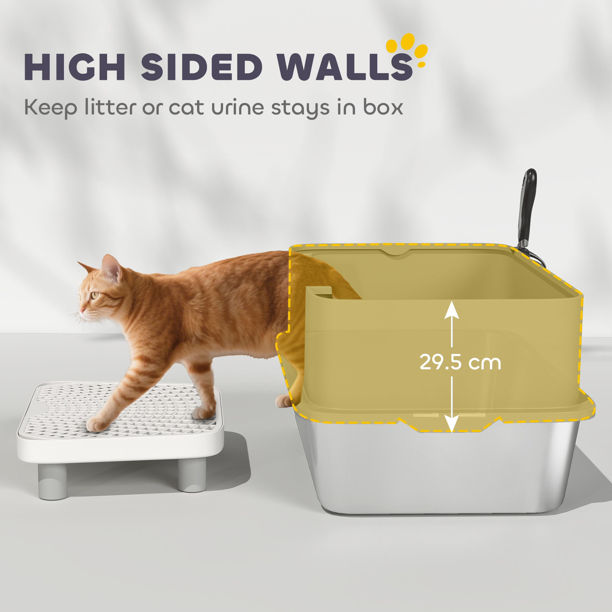 Stainless Steel Litter Box With High Sides, Metal Cat Litter Box With Scoop, Pedal, Anti-Urine Leakage, Non-Sticky — imagen 2