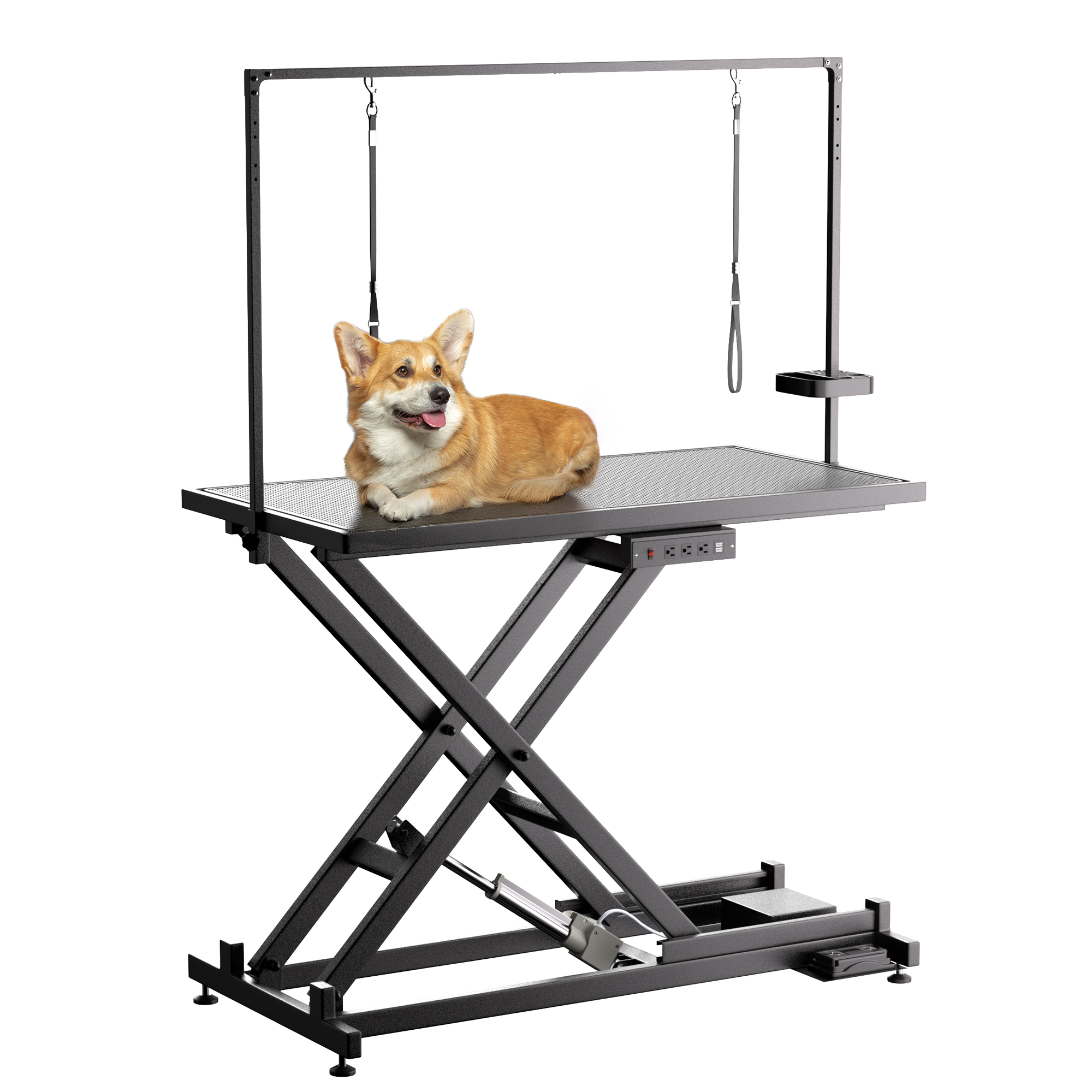 Mesa de Afeitado para Mascotas con Elevación Automática, Ruedas de Nivelación, Brazos de Afeitado, Superficie Antideslizante y Organizador de Herramientas 50 Pulgadas, Negro — imagen 2