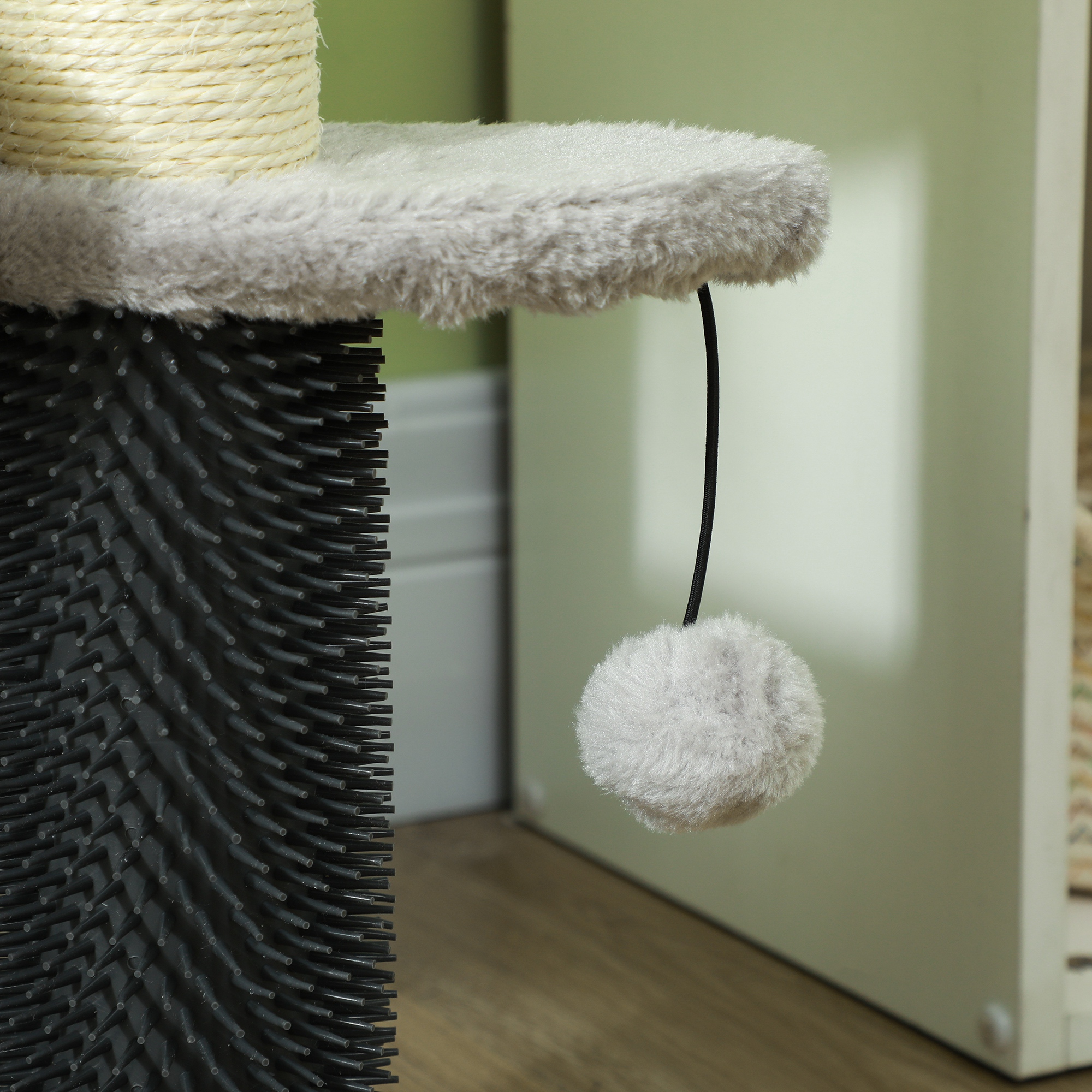 Torre Rascador para Gatos 2 en 1 Escaleras de 3 Escalones con Postes Rascadores, Poste de Cosquillas y Bolas de Juguete, para Camas Altas y Sofás — imagen 3