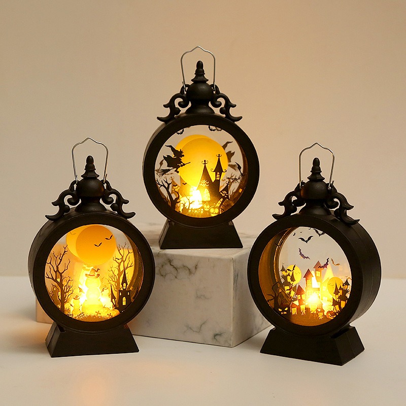 Halloween Decorative Wind Lantern Retro Round Portable Horse Lantern LED Electronic Candle Lamp Atmosphere Decoration — image 8