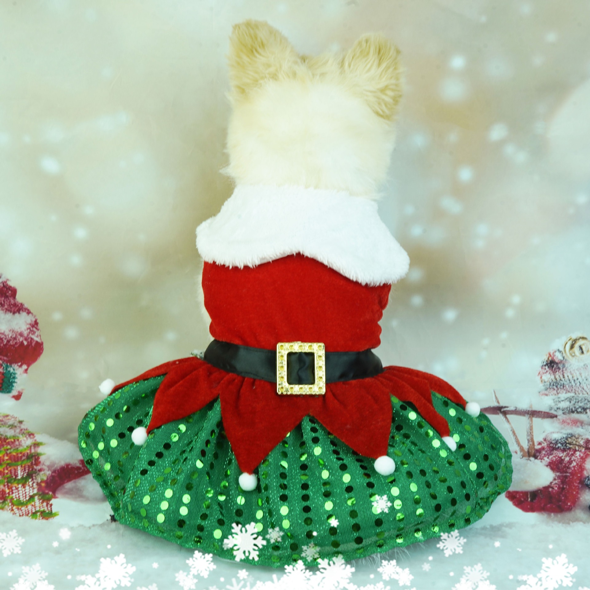 Ropa Navideña para Perro: Traje de Santa Claus de Terciopelo Dorado — imagen 2